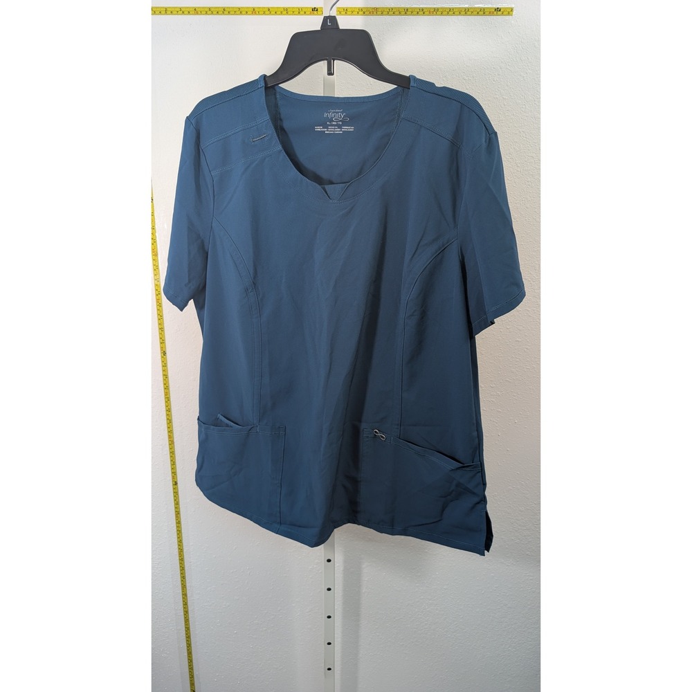 Cherokee Infinity Womens Scrub Top XL Blue V-Neck Antimicrobial Stretch 2624A